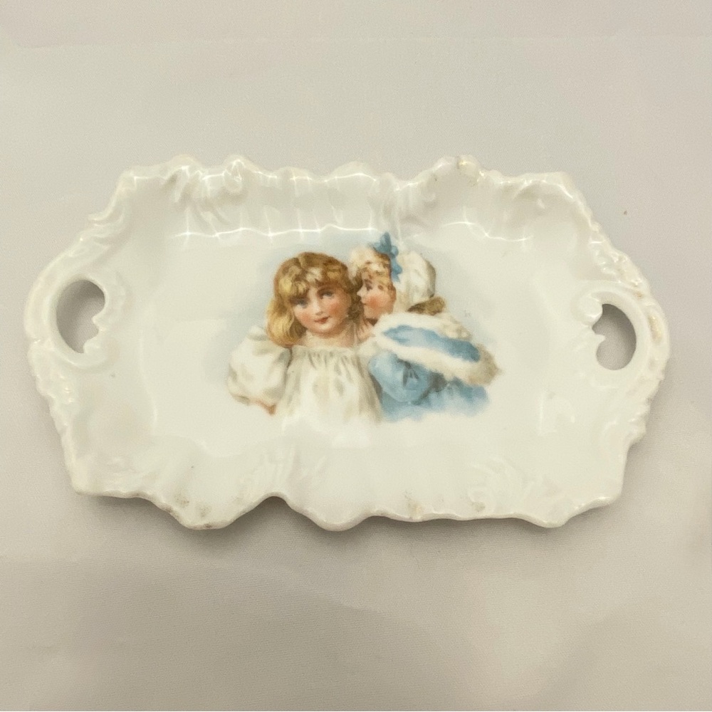 Victorian Austrian Porcelain Brundage Girls Tray, Vintage-Antique EUC